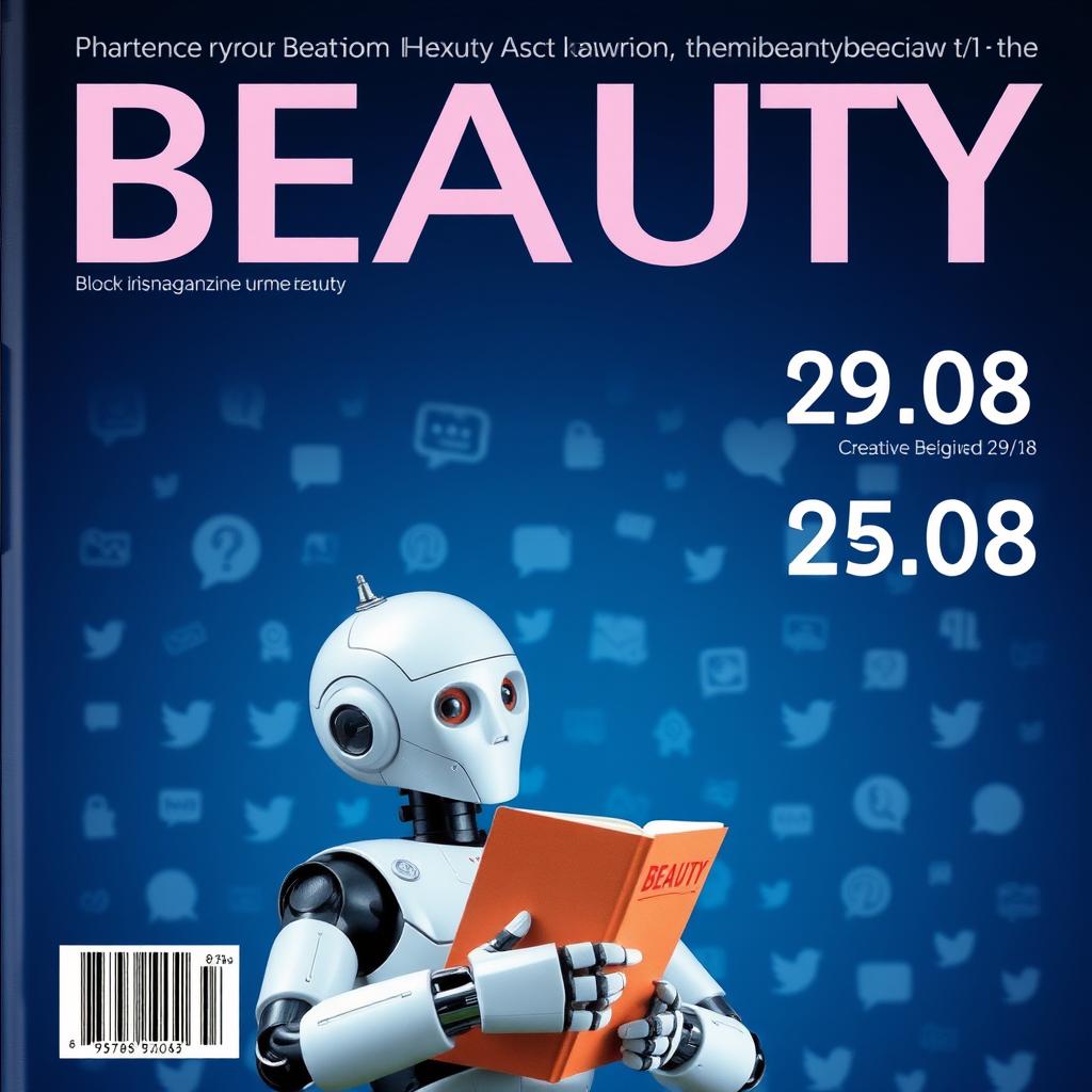 A realistic image featuring a large, bold text "BEAUTY" at the top, set against a dark blue background filled with chat icons