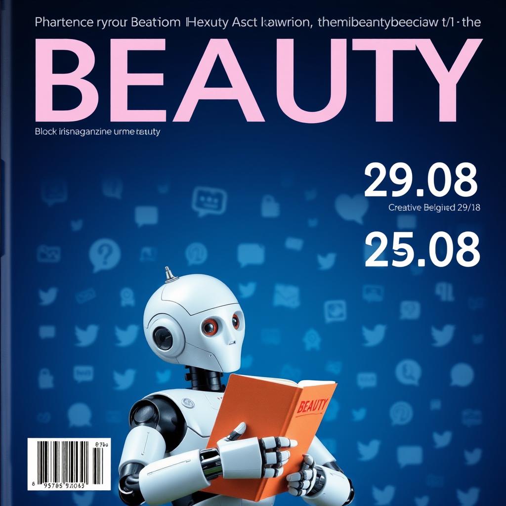 A realistic image featuring a large, bold text "BEAUTY" at the top, set against a dark blue background filled with chat icons