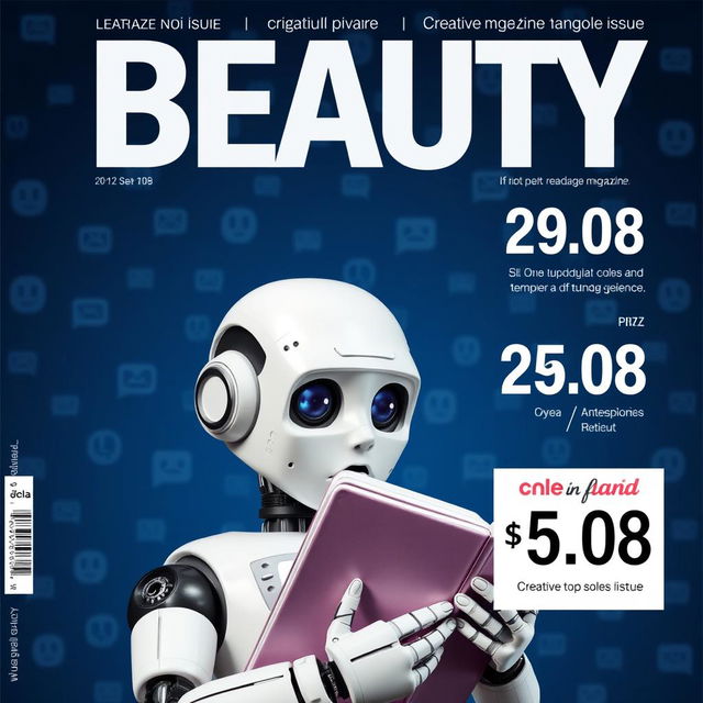 A realistic image featuring a large, bold text "BEAUTY" at the top, set against a dark blue background filled with chat icons