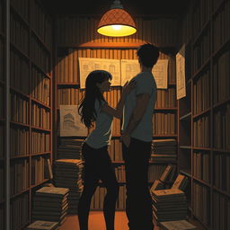 The cover shows the silhouette of two characters inside a bookstore, illuminated by the soft light of a reading lamp