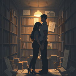 The cover shows the silhouette of two characters inside a bookstore, illuminated by the soft light of a reading lamp