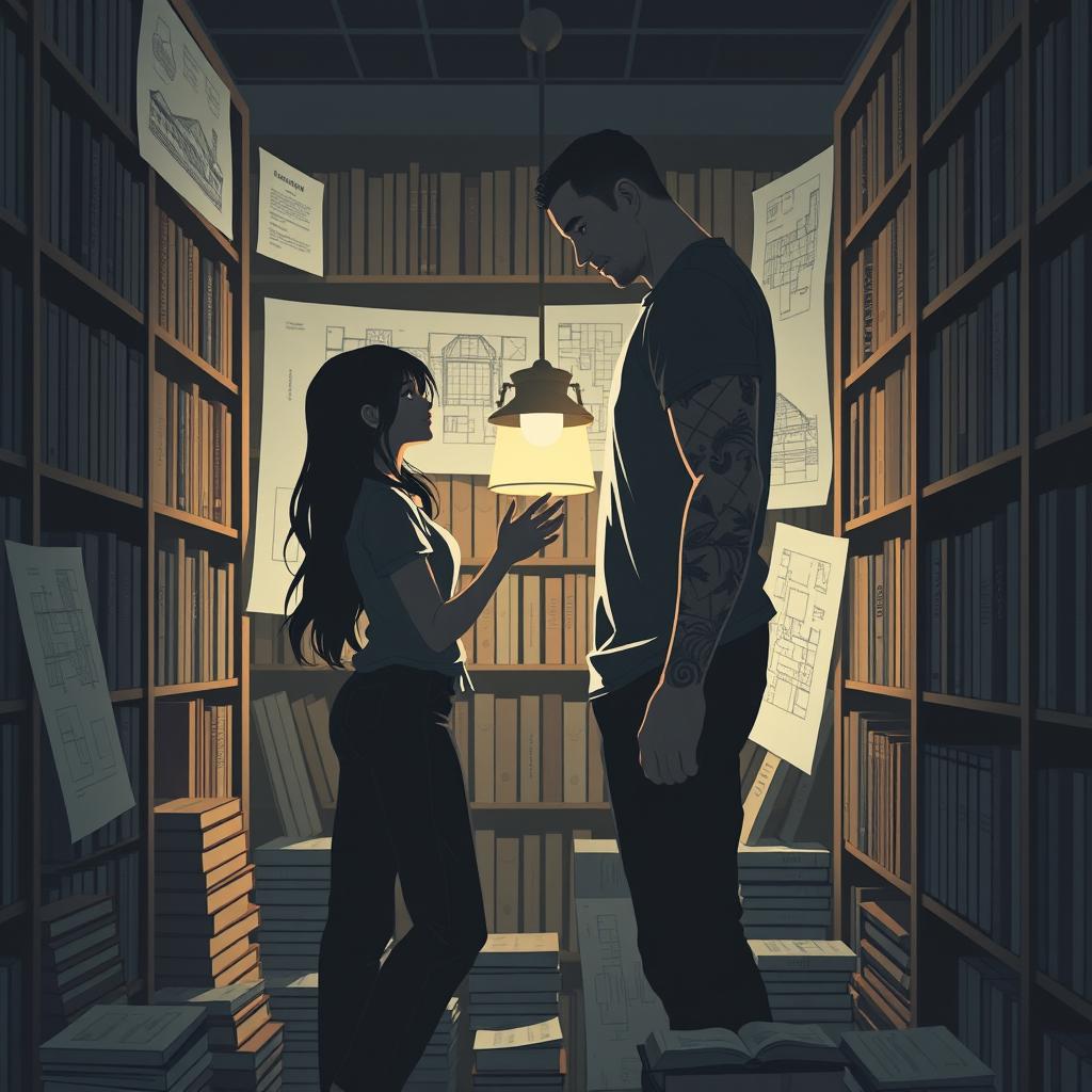 The cover shows the silhouette of two characters inside a bookstore, illuminated by the soft light of a reading lamp