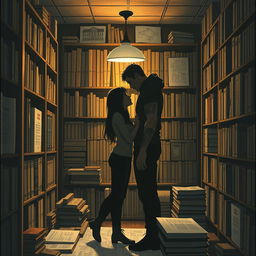 The cover shows the silhouette of two characters inside a bookstore, illuminated by the soft light of a reading lamp