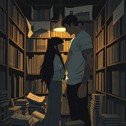 The cover shows the silhouette of two characters inside a bookstore, illuminated by the soft light of a reading lamp