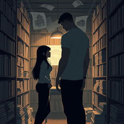 The cover shows the silhouette of two characters inside a bookstore, illuminated by the soft light of a reading lamp