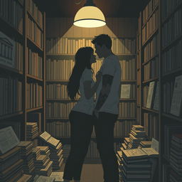 The cover shows the silhouette of two characters inside a bookstore, illuminated by the soft light of a reading lamp