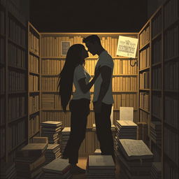 The cover shows the silhouette of two characters inside a bookstore, illuminated by the soft light of a reading lamp