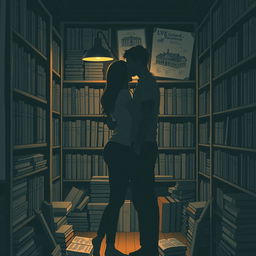 The cover shows the silhouette of two characters inside a bookstore, illuminated by the soft light of a reading lamp