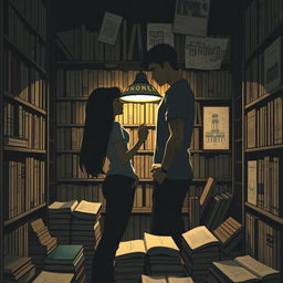 The cover shows the silhouette of two characters inside a bookstore, illuminated by the soft light of a reading lamp