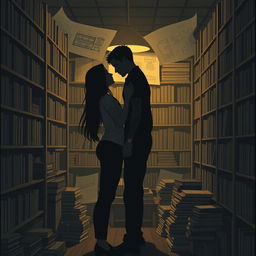 The cover shows the silhouette of two characters inside a bookstore, illuminated by the soft light of a reading lamp