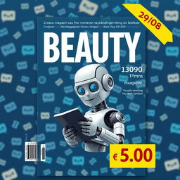 A magazine cover design with the title "BEAUTY" prominently displayed at the top against a dark blue background filled with chat icons