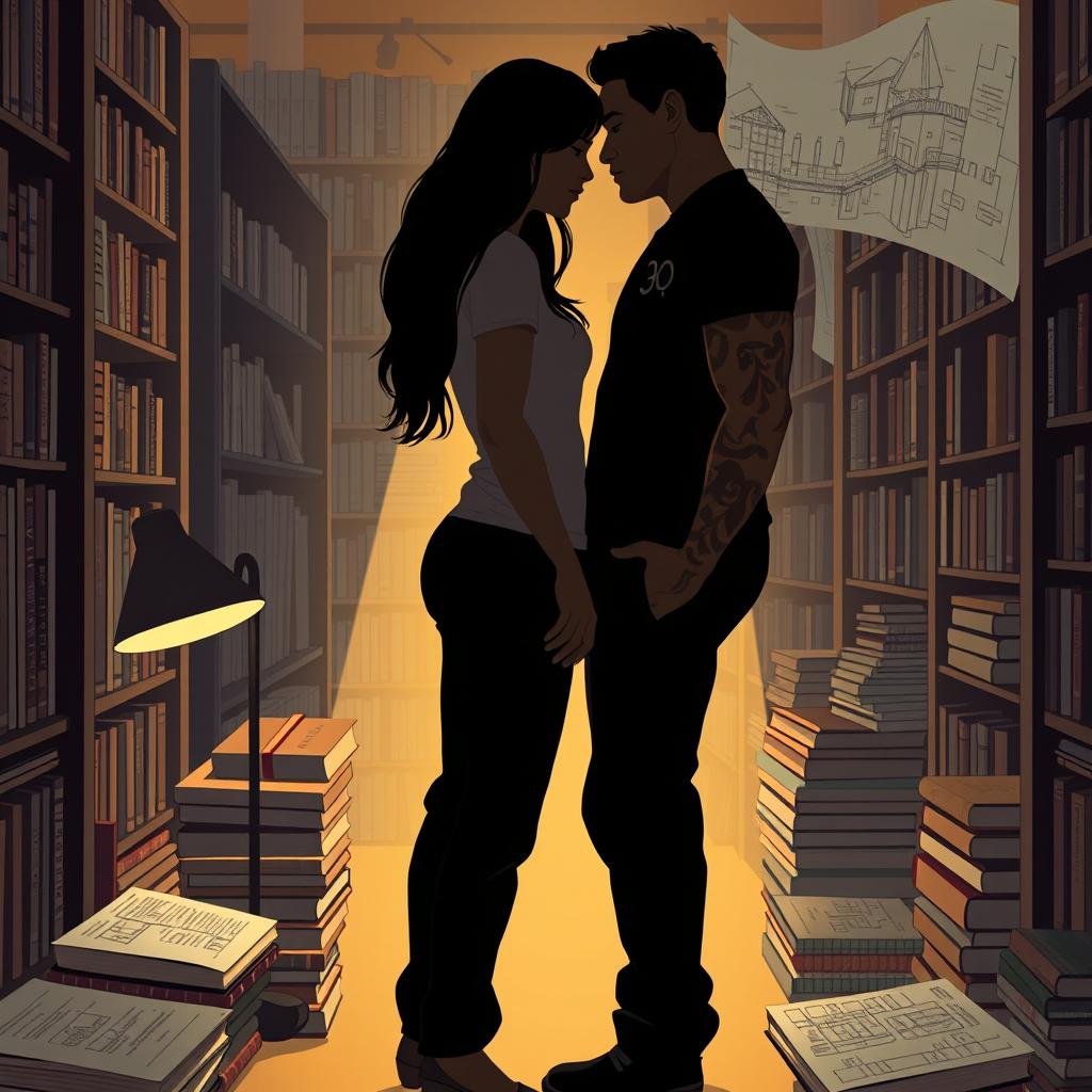 The cover features the silhouette of Jhady and Miguel inside a bookstore, creating a setting that exudes intimacy and symbolism