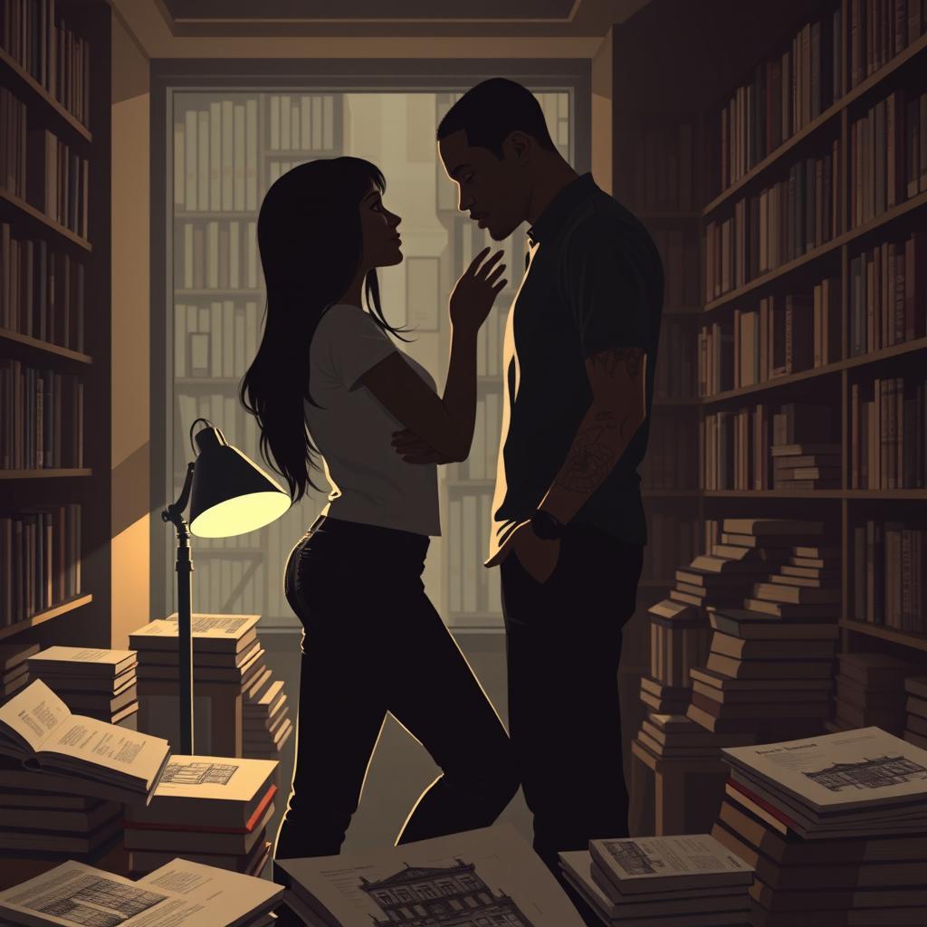 The cover features the silhouette of Jhady and Miguel inside a bookstore, creating a setting that exudes intimacy and symbolism