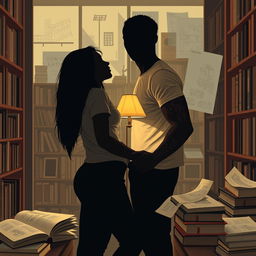 The cover features the silhouette of Jhady and Miguel inside a bookstore, creating a setting that exudes intimacy and symbolism