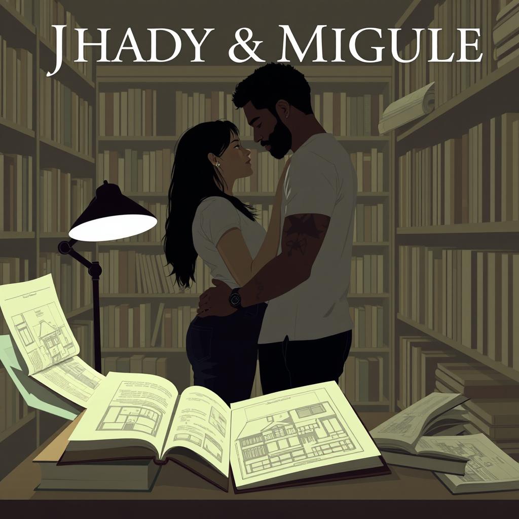 The cover features the silhouette of Jhady and Miguel inside a bookstore, creating a setting that exudes intimacy and symbolism