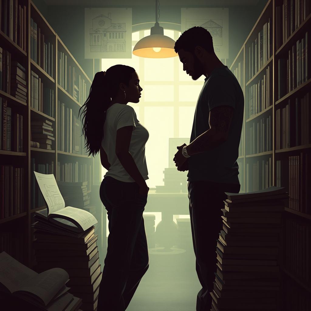 The cover features the silhouette of Jhady and Miguel inside a bookstore, creating a setting that exudes intimacy and symbolism