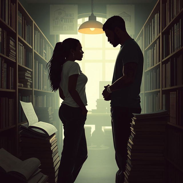 The cover features the silhouette of Jhady and Miguel inside a bookstore, creating a setting that exudes intimacy and symbolism