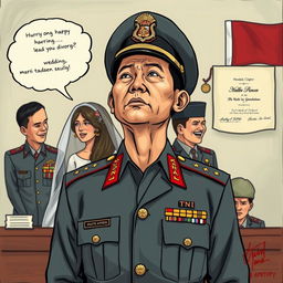 An expressive scene capturing the dynamics of marriage and divorce in the life of an Indonesian military officer (TNI)