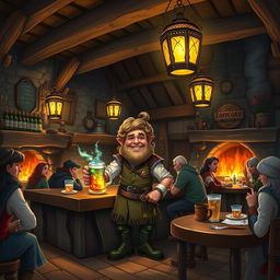 A cozy fantasy inn with a warm and inviting atmosphere