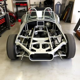 A pristine AC Cobra car chassis, showcasing the intricate details of its frame and structure