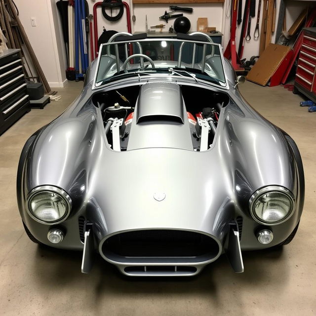 A pristine AC Cobra car chassis, showcasing the intricate details of its frame and structure