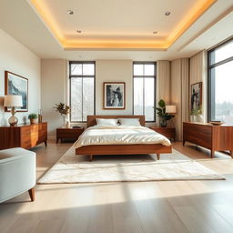 A beautifully designed bedroom with a luxurious ambiance