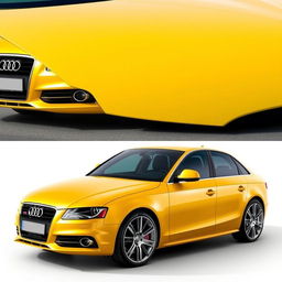 Audi A4 2010 B8 in a striking yellow-gold finish, equipped with sleek 19-inch rims