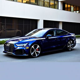 Audi RS7 LE in a striking deep blue color, showcasing sleek lines and contemporary design