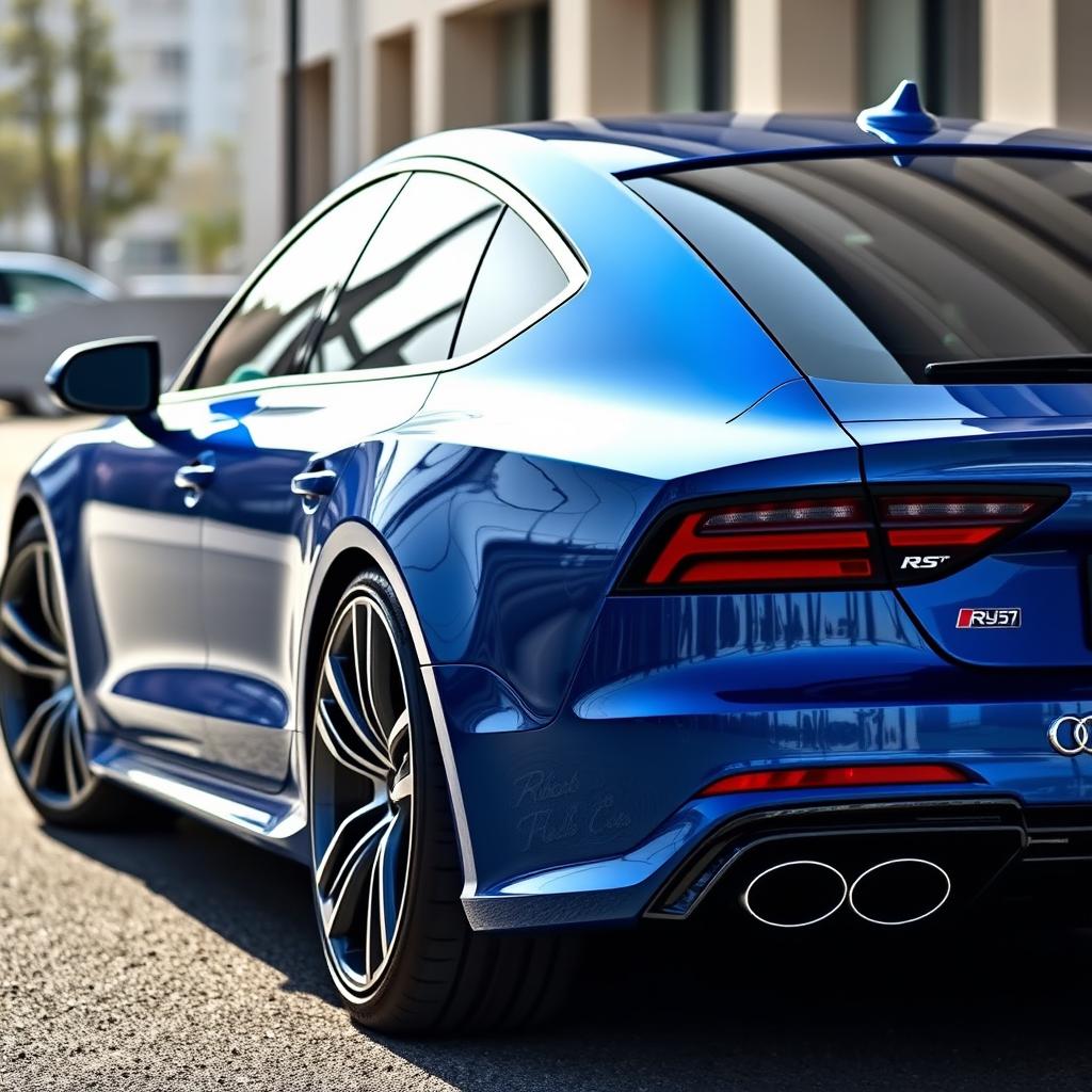 Audi RS7 LE in a striking deep blue color, showcasing sleek lines and contemporary design