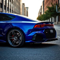 Audi RS7 LE in a striking deep blue color, showcasing sleek lines and contemporary design