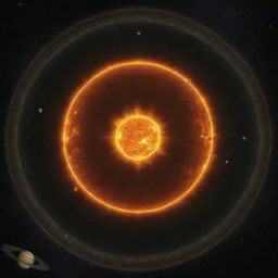 A detailed image symbolizing heliocentrism, featuring the Sun at the center with planets including Earth orbiting around it in space.