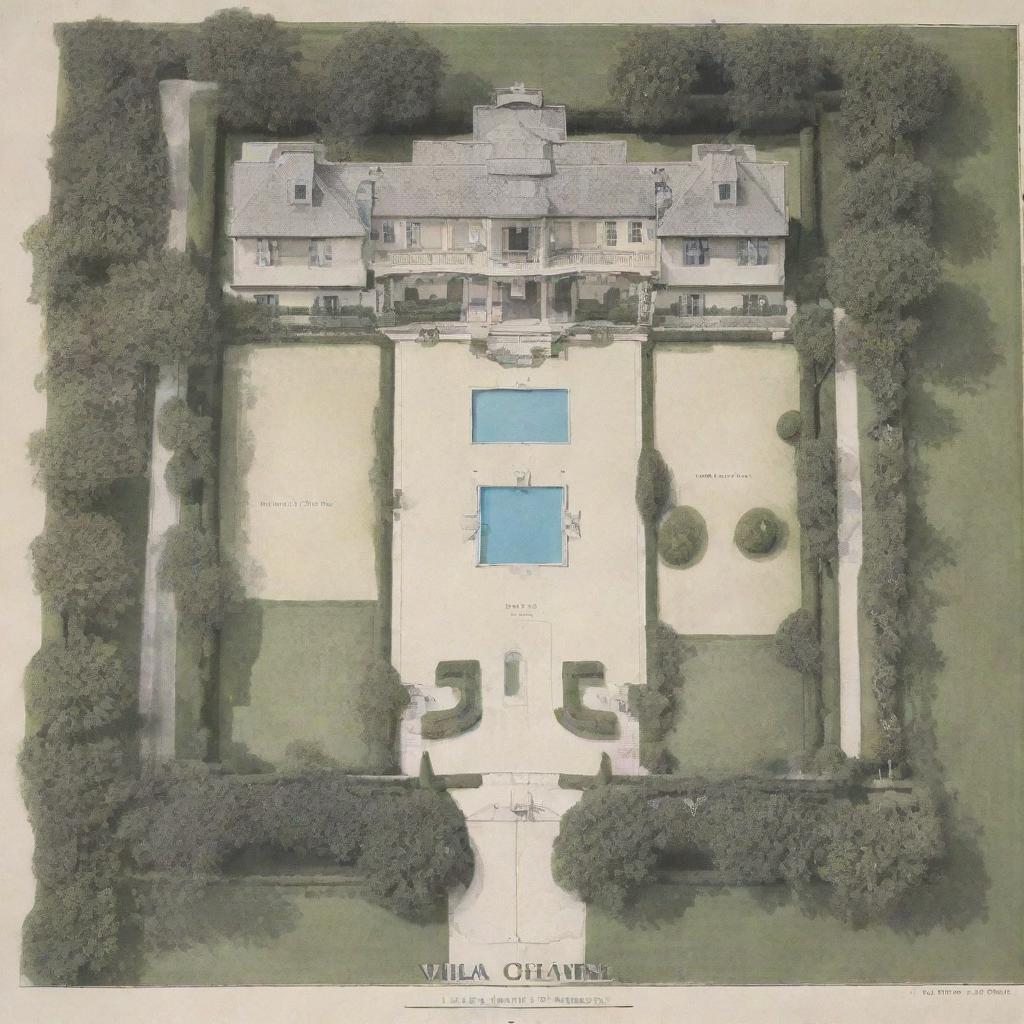 Detailed layout plan of the iconic Villa La Pausa, Coco Chanel's famed residence, showcasing its unique architectural features