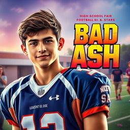 Movie poster titled 'Bad Ash', featuring a romantic theme with vibrant colors