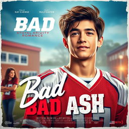 Movie poster titled 'Bad Ash', featuring a romantic theme with vibrant colors