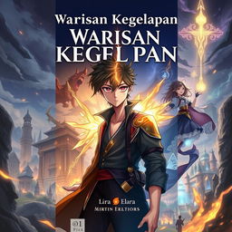 A book cover design in an anime fantasy style featuring the title "Warisan Kegelapan" in large, clear font at the top, with the author's name in a slightly smaller font below the title