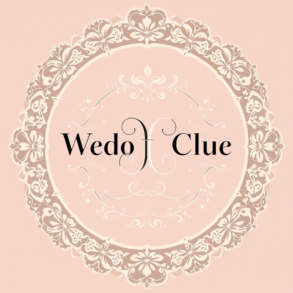 A vintage and elegant wedding club logo featuring intricate lace patterns and subtle floral elements