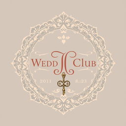 A vintage and elegant wedding club logo featuring intricate lace patterns and subtle floral elements