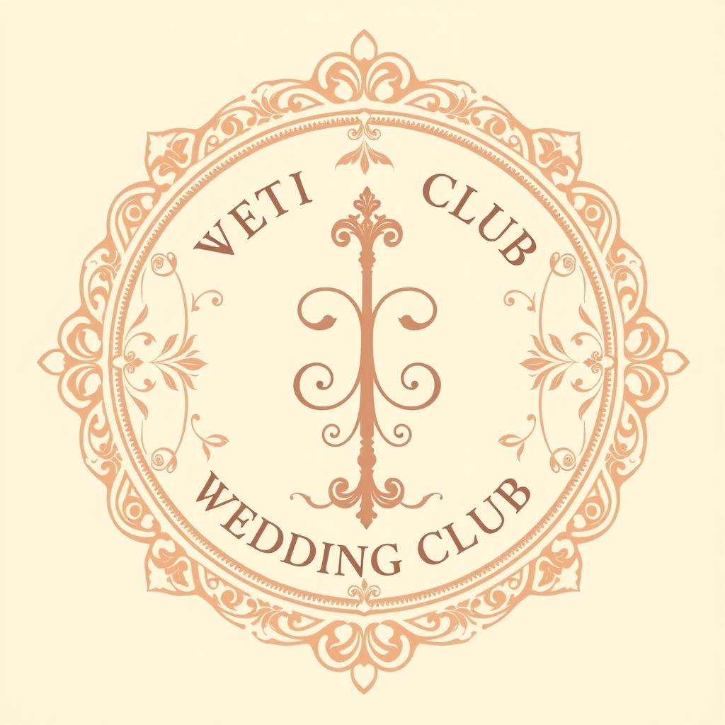 A vintage and elegant wedding club logo featuring intricate lace patterns and subtle floral elements