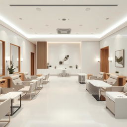 A minimalist nail salon interior featuring sleek and modern design elements