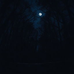 A vast and dark forest at night, shrouded in an eerie atmosphere of mystery and suspense