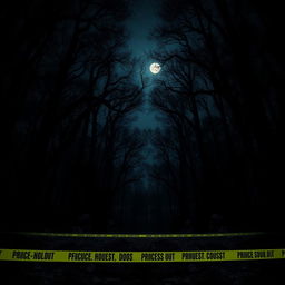 A vast and dark forest at night, shrouded in an eerie atmosphere of mystery and suspense