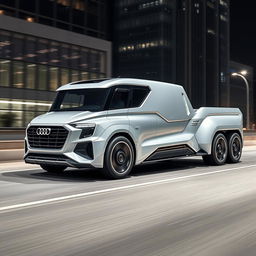 A futuristic Audi transformed into a truck, with sleek and aerodynamic design elements