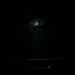 A murder scene deep within a sprawling and dark forest at night, creating an intense atmosphere of mystery and tension