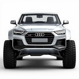 A unique vehicle design combining elements of an Audi car with the structure of a truck