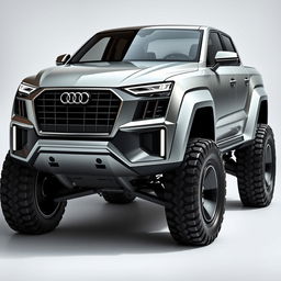 A unique vehicle design combining elements of an Audi car with the structure of a truck