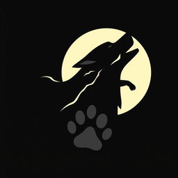 A sleek silhouette of a dog howling at the moon, where the moon forms the "C" in the word "Canine