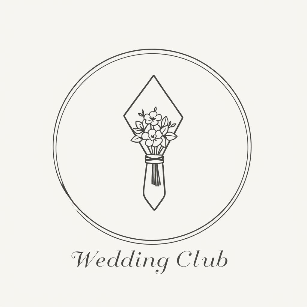 An elegant and minimalist wedding club logo resembling a seal, featuring a linear outline of a folded cloth napkin