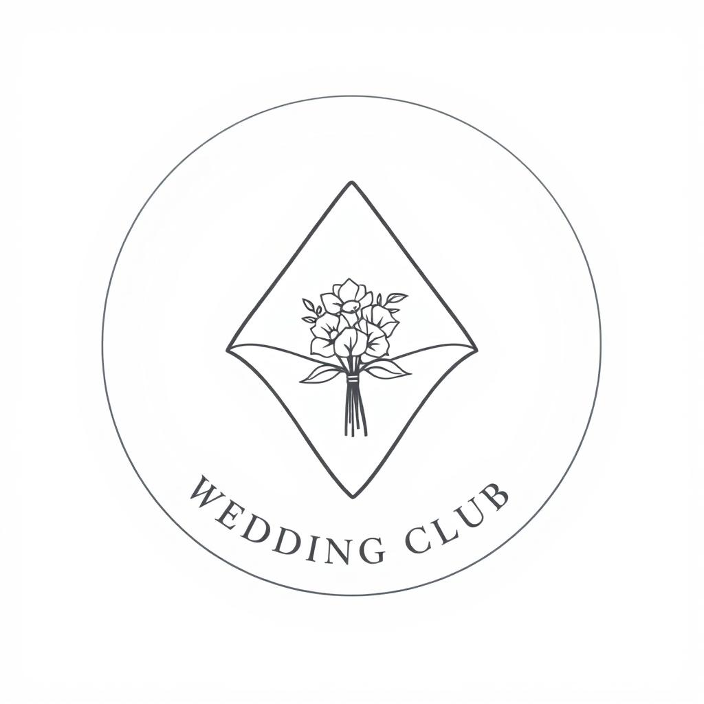 An elegant and minimalist wedding club logo resembling a seal, featuring a linear outline of a folded cloth napkin