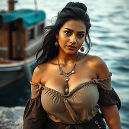 A stunning Indian woman, aged 30, with a voluptuous figure and captivating features