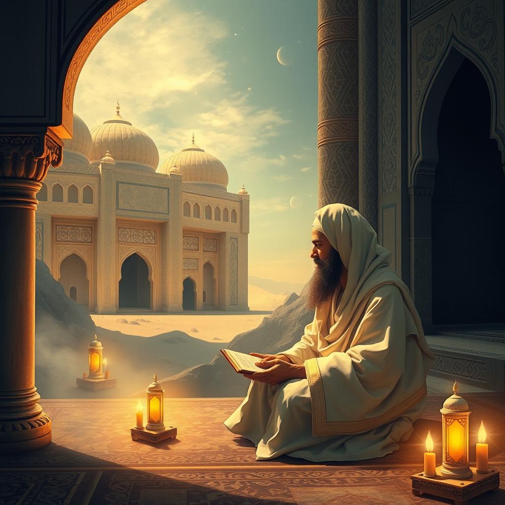 A respectful and artistic representation capturing the essence and influence of the Prophet Muhammad, focusing on an imaginative and symbolic portrayal rather than a literal depiction